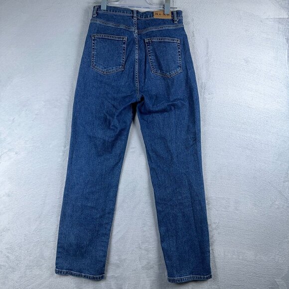 NA-KD Tapered Leg Jeans Women's Size 38 Button Fly High Rise Blue Flat Front - Picture 2 of 11